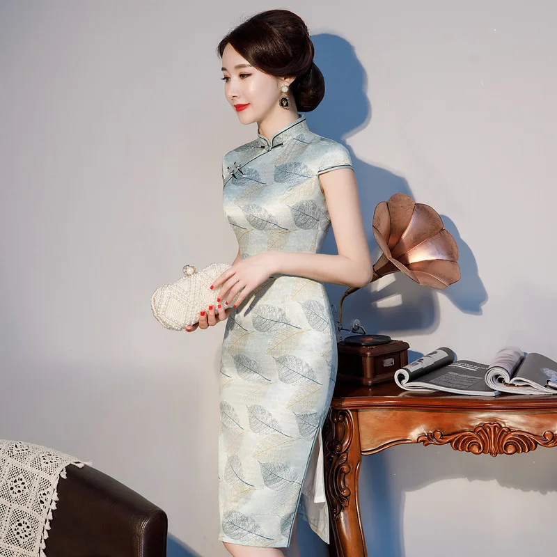 Sheng Coco Женские китайские платья короткие шелковые атласные Cheongsam модные Шанхай