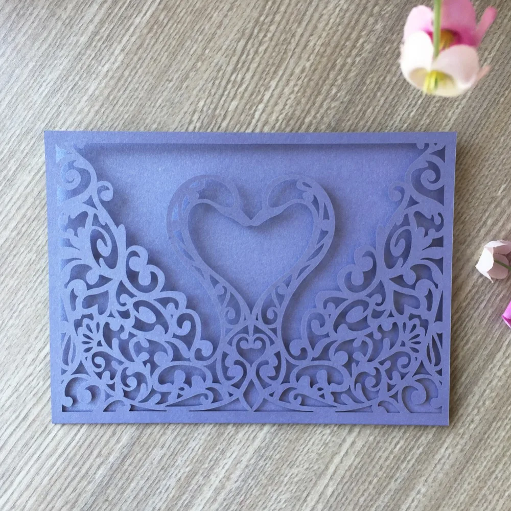 

30pcs/lot Hollow Laser Cut Colour Pearl Paper Simple Swan Lover Wedding Invitation Card Bussiness Activitic Cards