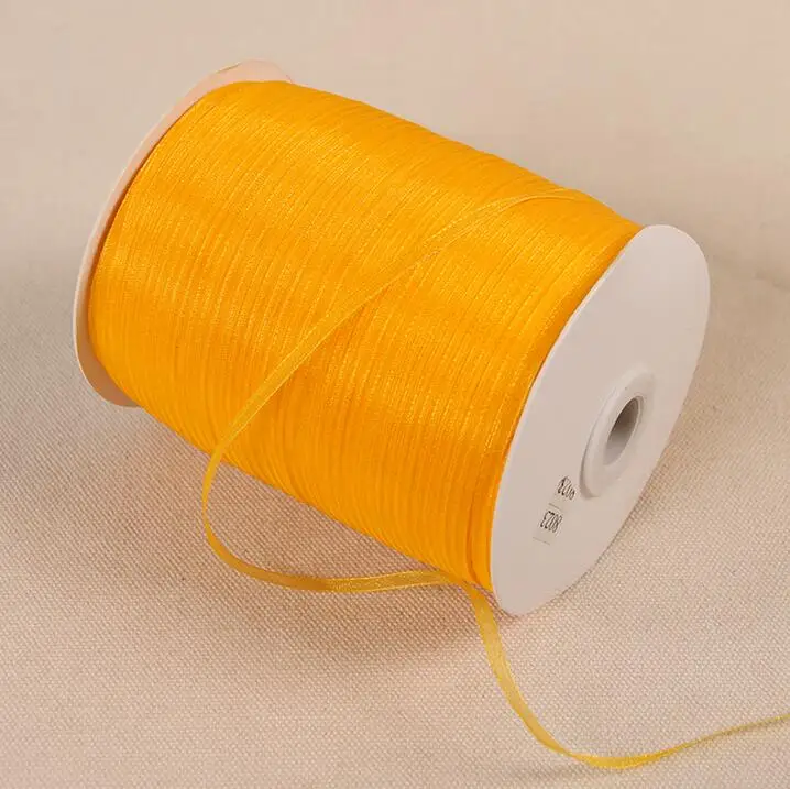 Gold yellow 50 ярдов \ Лот 1/8 ''3 мм ширина кружево шифоновая лента прозрачная органза тесьма ленты для подарочной упаковки Свадебные украшения дома - Цвет: Gold yellow