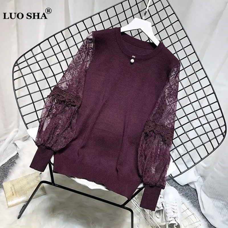 LUOSHA женский осенне-зимний трикотажный пуловер в цветочек с вышивкой 3D кружевом и