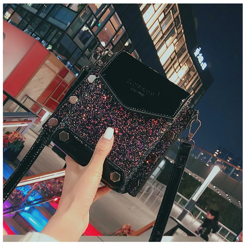 Вечеринка для женщин сумки Crossbody небольшой площади сияющий материал роскошные
