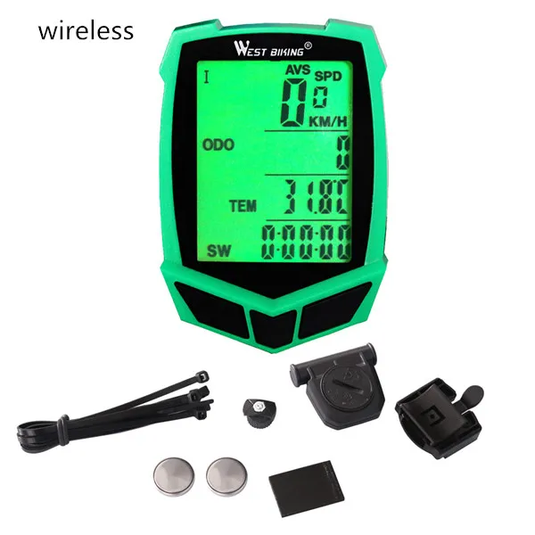 Green Black Wireless WEST BIKING беспроводной Велосипедный компьютер водонепроницаемый 20 функций Спидометр Одометр открытый велосипедный компьютер для руля велосипеда - Цвет: Green Black Wireless