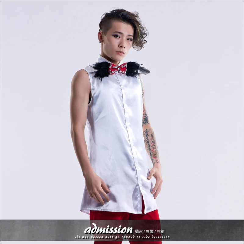 2017 Мужской костюм диджея мужская Тонкая рубашка без рукавов летние костюмы