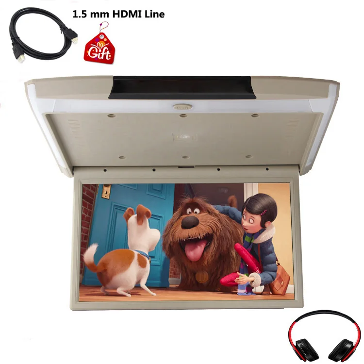 Beige with headphone Android 8,1 монитор 17,3 дюймов HD 1080P ips экран потолочный телевизионный для Автомобильная Поддержка wifi/HDMI/USB/SD/FM/Bluetooth/динамик MP5 плеер - Цвет: Beige with headphone