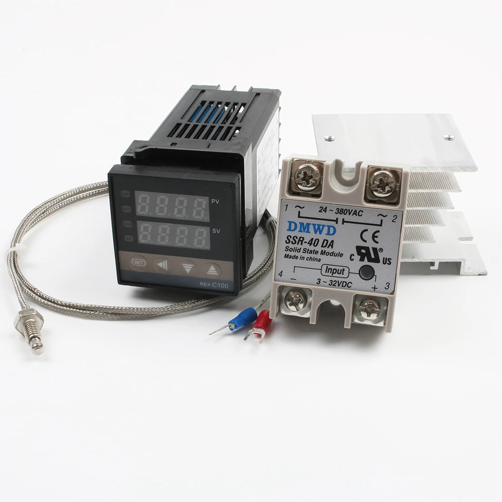 REX-C100 цифровой термостат контроллер температуры PID термометр SSR 40DA твердотельное реле K термопары зонд радиатор