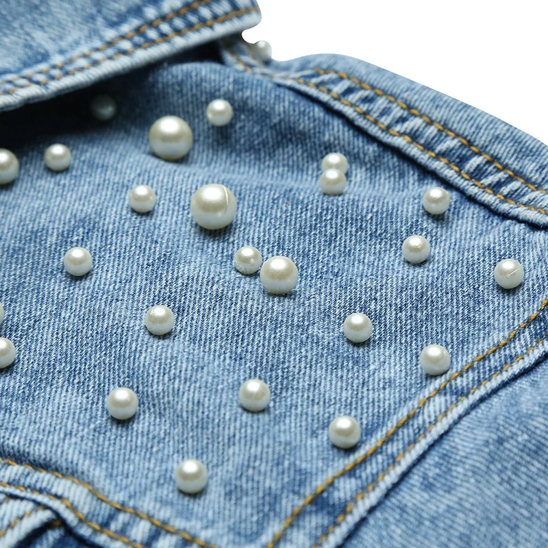 Женская джинсовая куртка с бусинами и пуговицами ANSELF приталенная уличная