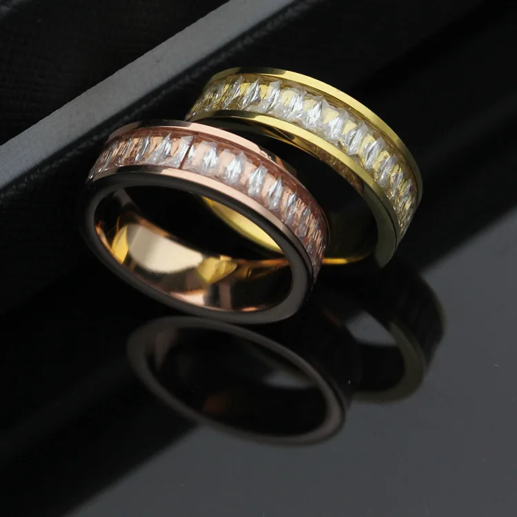 Женское кольцо из нержавеющей стали с кристаллами ширина 6 мм|Кольца| |