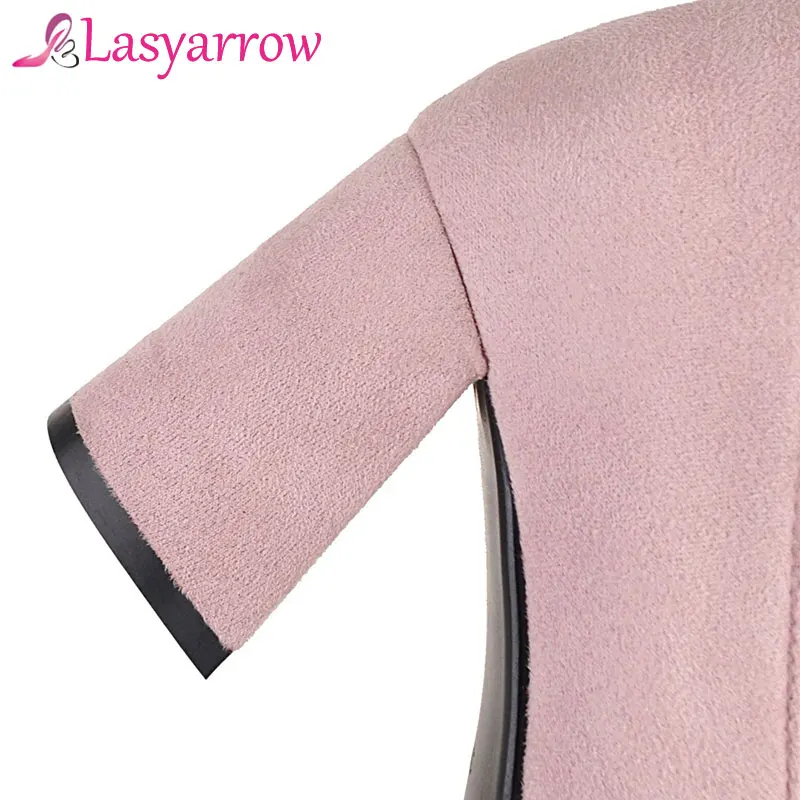 Сапоги Lasyarrow женские на высоком каблуке однотонные из флока без застежки удобная