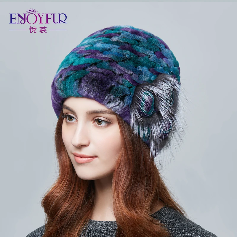 Женские шапки ENJOYFUR зимние из натурального меха кролика Рекс и лисы теплые с