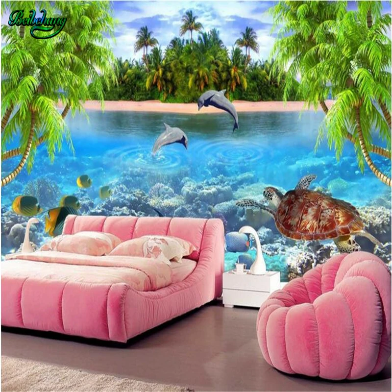 

beibehang Large Custom Wallpapers Frescoes Reminiscent of a Dolphin Bay Lovers Background Wall Home Furnishings