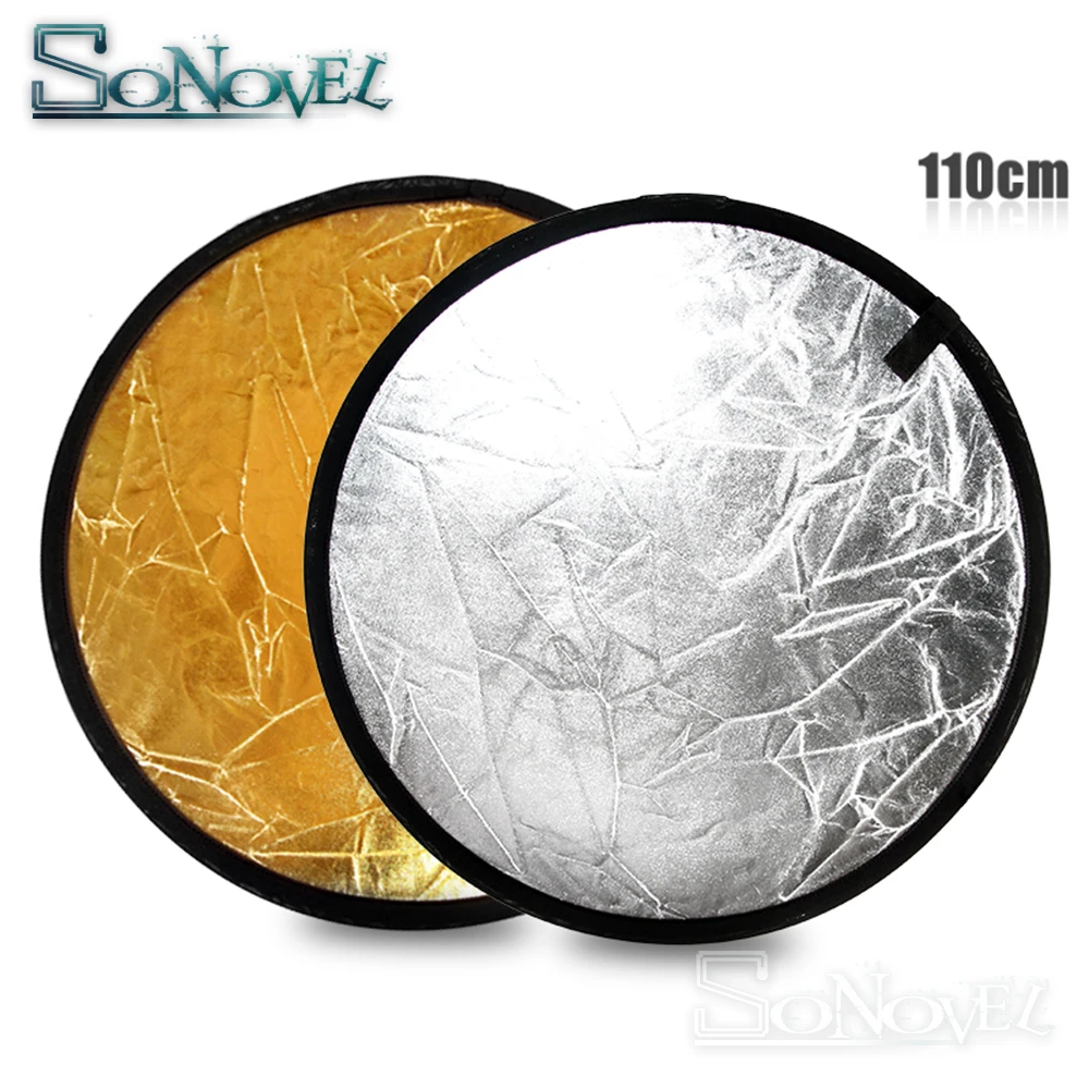 

2 in 1 110CM 43 inch Round Flash Studio Collapsible Refletor Light Disc Gold Silver Riflettore Wholesale Reflector with Bag