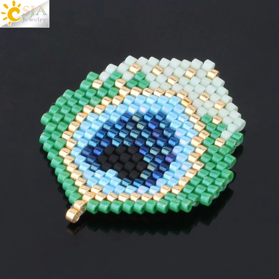 CSJA Peacock Feather Shaped Charms Miyuki Seed Beads Braided Chic Pendant for Earring Necklace Bracelet DIY Making Jewelry S331 | Украшения