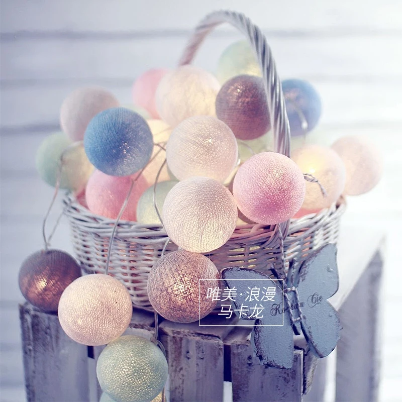 Luces LED Macaron хлопковый шар сказочные гирлянды на батарейках Рождественская
