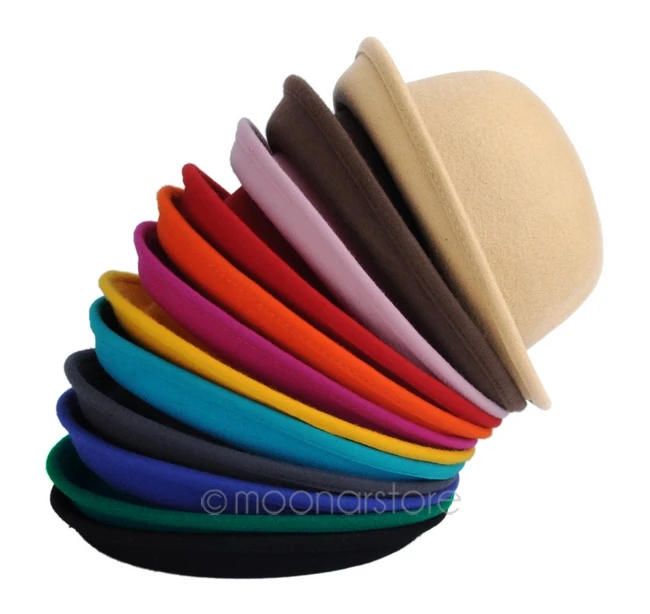 2018 Модный Цветной женский однотонный войлочный котелок и Дерби шерстяная