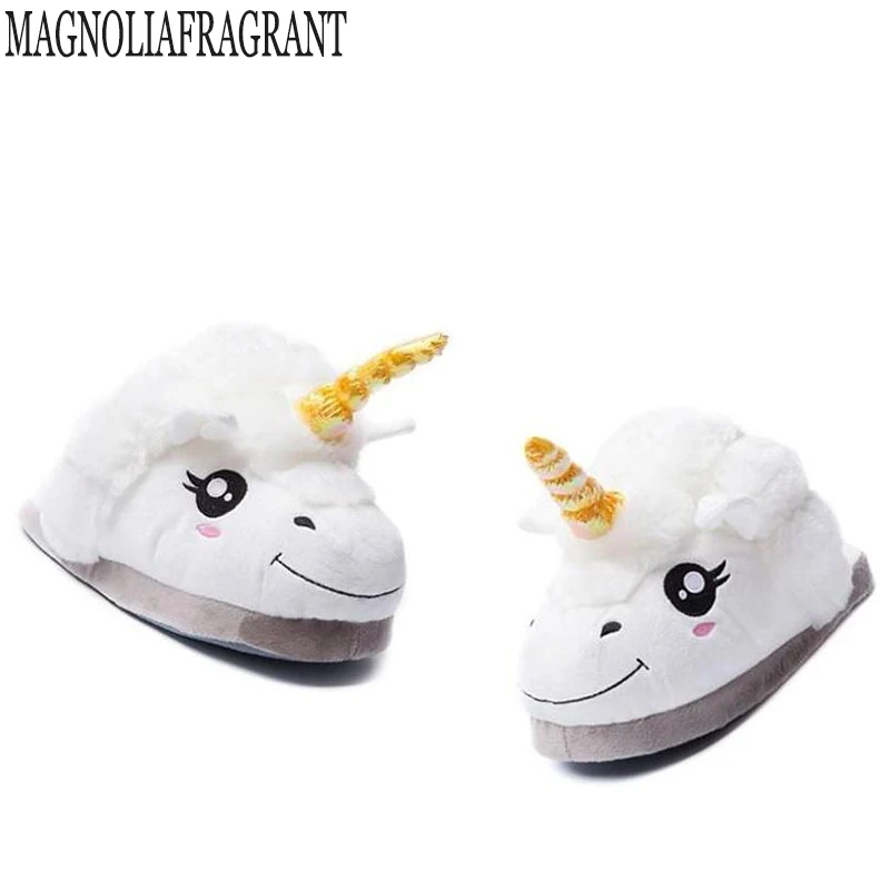 

2018 NEW Slippers Winter lovely Home Slippers Cartoon Plush Chausson Licorne White Shoes Women Unicorn shoes Cotton slippers k71