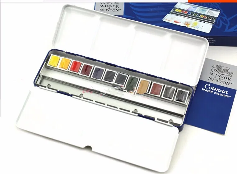 Winsor& Newton Cotman акварельные рисовалки карманная коробка 12 половинные кастрюли 8 мини 16 цветов 45 цветов
