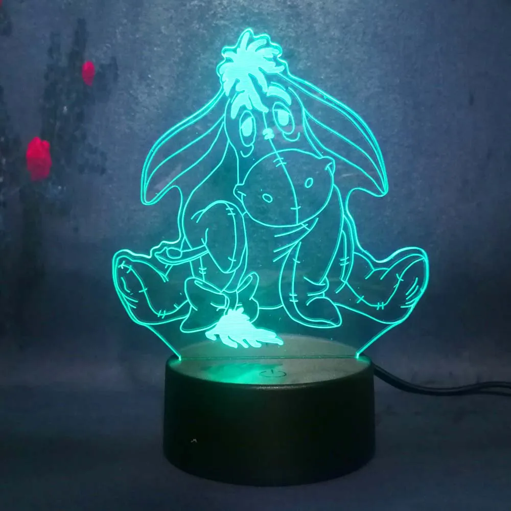 Мультфильм Eeyore POH Bear Friend 3D ночные светильники LED 7 цветов USB Детские игрушки огни