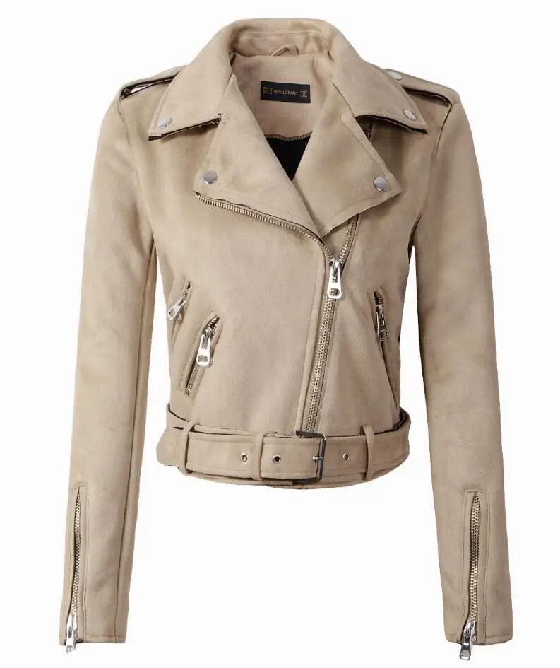 X009 Beige Новинка, осенне-зимние женские Мотоциклетные Куртки из искусственной кожи красного и розового цвета, Женская Байкерская верхняя одежда, пальто с поясом, лидер продаж, 7 цветов - Цвет: X009 Beige