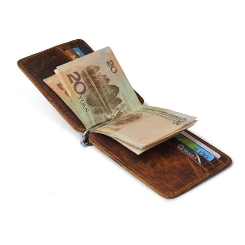 Wholesale Vintage Wallet Money Clip Men Genuine Leather Clamp for Holder Cash Credit Card Case 12 Pocket Cards | Багаж и сумки