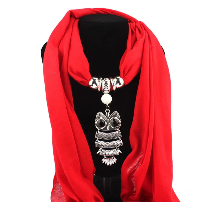 Autumn Scarf Women Necklace Scarves Luxury Owl Pendant Jewelry Tassels Scarf Winter Ladies Shawl Wraps Pashmina Bandana#LR10