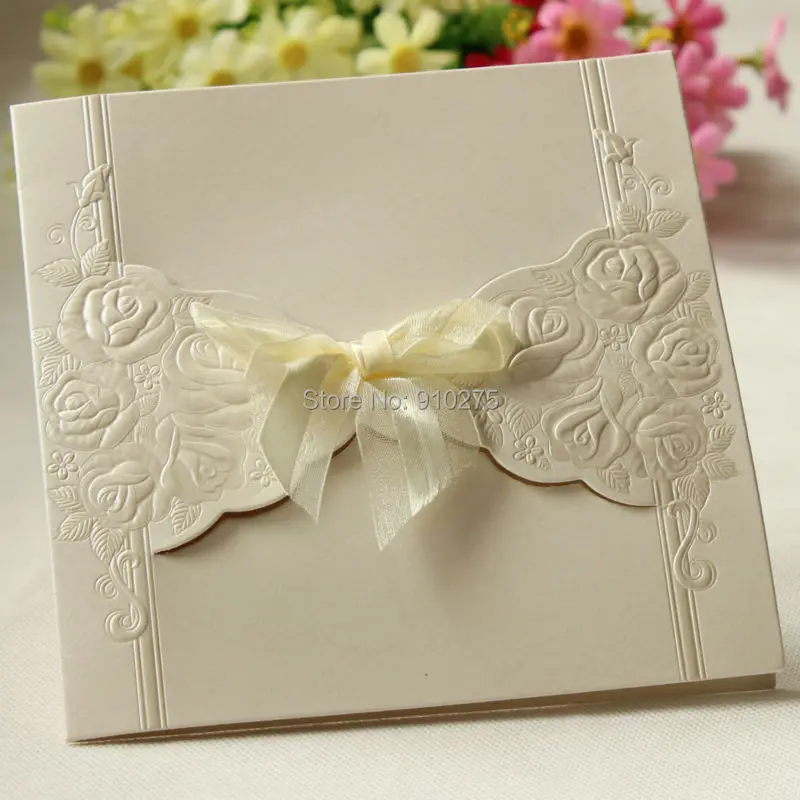 Набор из 20 свадебных пригласительных открыток с лазерной резкой и бантом|bow cards|set