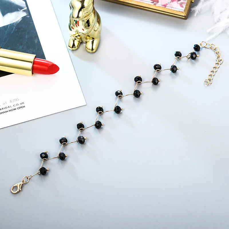 Женский браслет с белым жемчугом вечерние браслеты черными кристаллами в