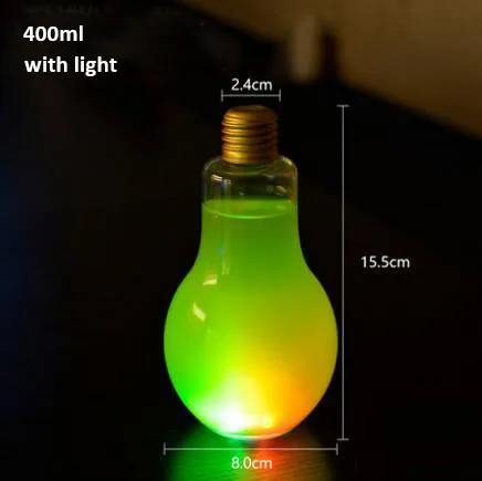 400ml with light 10 шт. бутылка для воды, модные милые лампочки для сока молока, герметичная лампа, креативный держатель для сока, чая, напитков, контейнер - Цвет: 400ml with light
