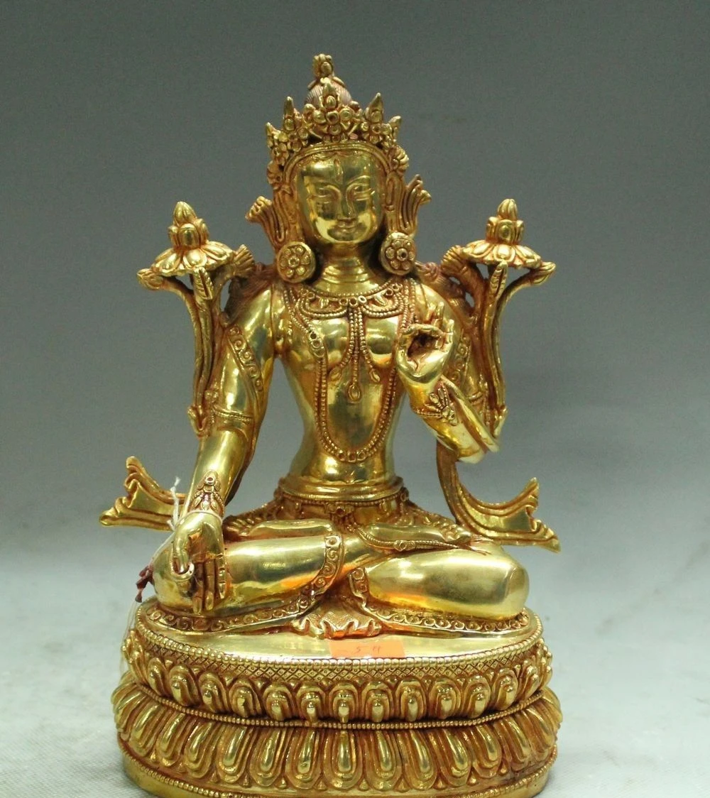 9 &quotТибетский буддизм бронзовый бело-золотые тара kwan-инь Гуаньинь Будда