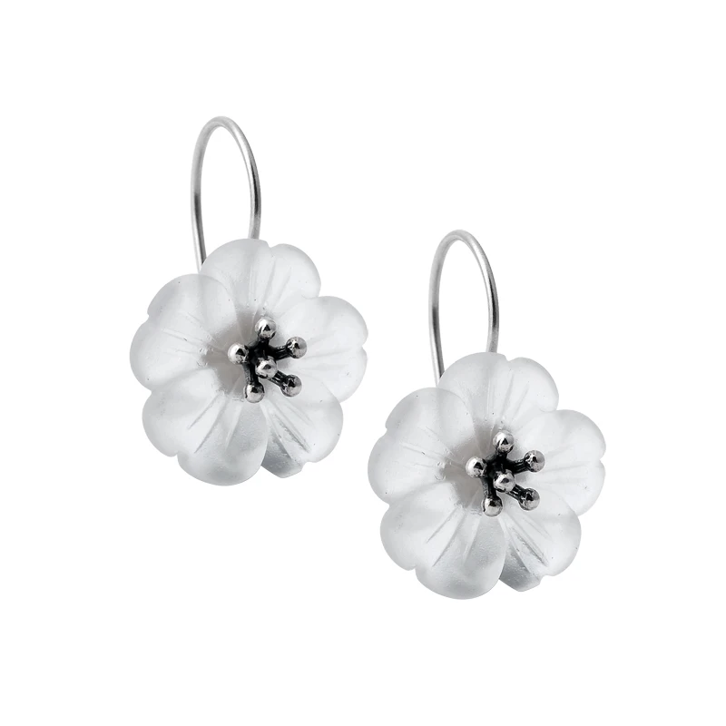 

handmade 925 Sterling silver earrings fresh girls natural light White crystal scrub flowers luxury lovers best gift high quality