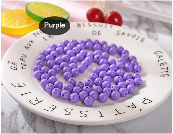Purple 8 мм Пластиковые акриловые массивные бусины Гладкие Круглые свободные бусины для изготовления ювелирных изделий браслет ювелирных изделий Аксессуары для DIY - Цвет: Purple
