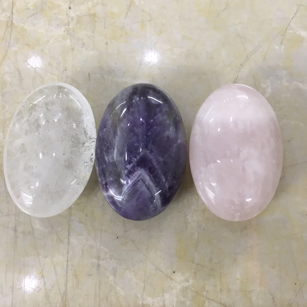

3 different materials natural stones and minerals quartz crystal massage stone reiki healing crystals palm massage gemstone