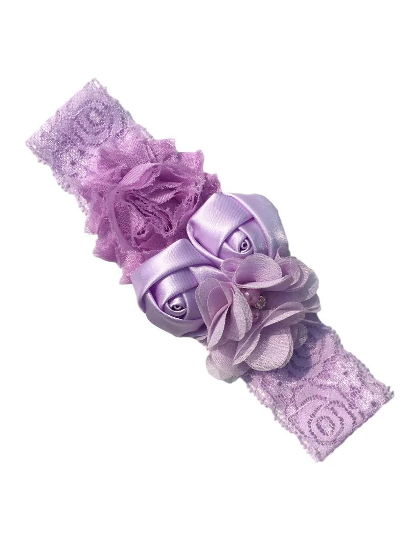 12 lilac Детская повязка на голову, розовая лента для волос, шифоновое с цветочным кружевом эластичный со стразами повязки на голову для новорожденных, Детские аксессуары для волос для девочек, 18 цветов - Цвет: 12 lilac