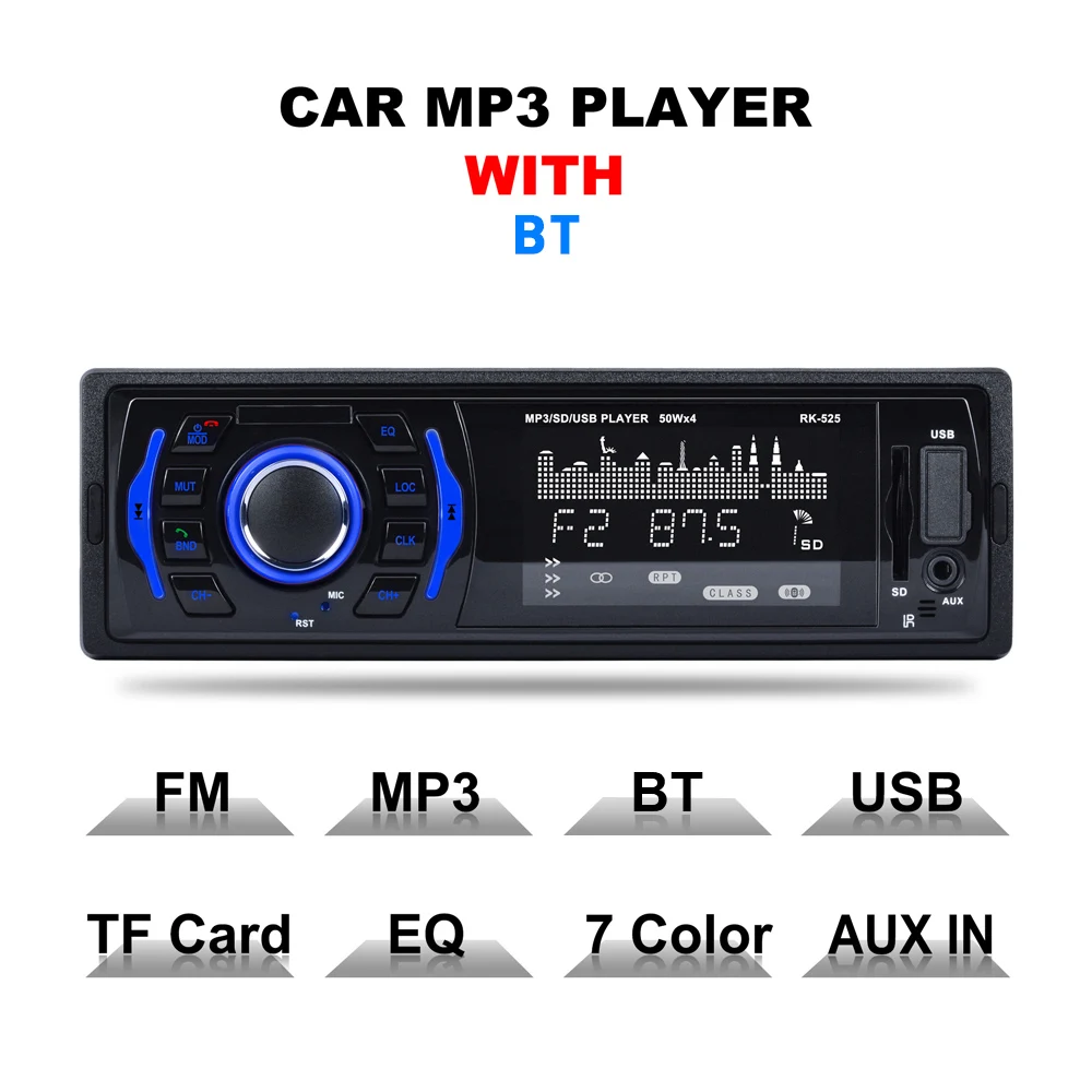7 видов цветов подсветка Фиксированная панель Автомобильный MP3 плеер BT FM радио USB