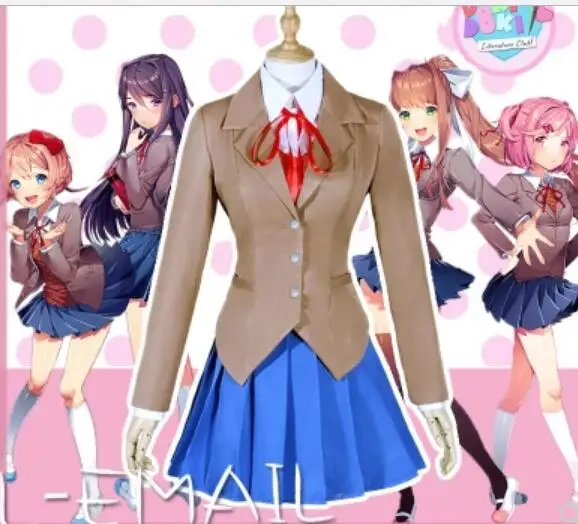 Doki Literature Club Monika Косплей Sayori Yuri Natsuki Костюм Школьная форма женский костюм| |