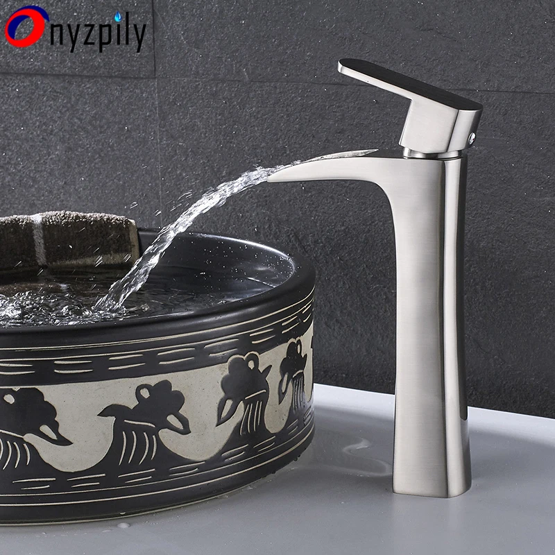 Матовый никелевый кран для раковины ванной комнаты высокий смеситель крепления