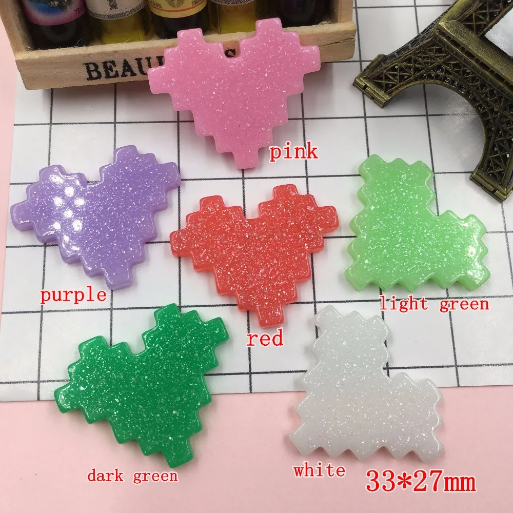 5 шт./лот сердца из смолы с блестками кабошон плоским основанием для центра банта