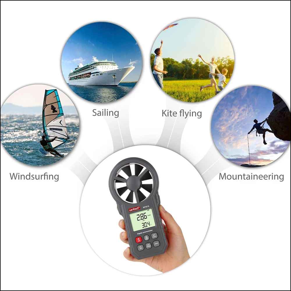 RZ Portable Anemometer Thermometer Wind Speed Gauge Meter Anemometro Windmeter 30m/s LCD Digital Hand-held Measure Tool RZ818 |