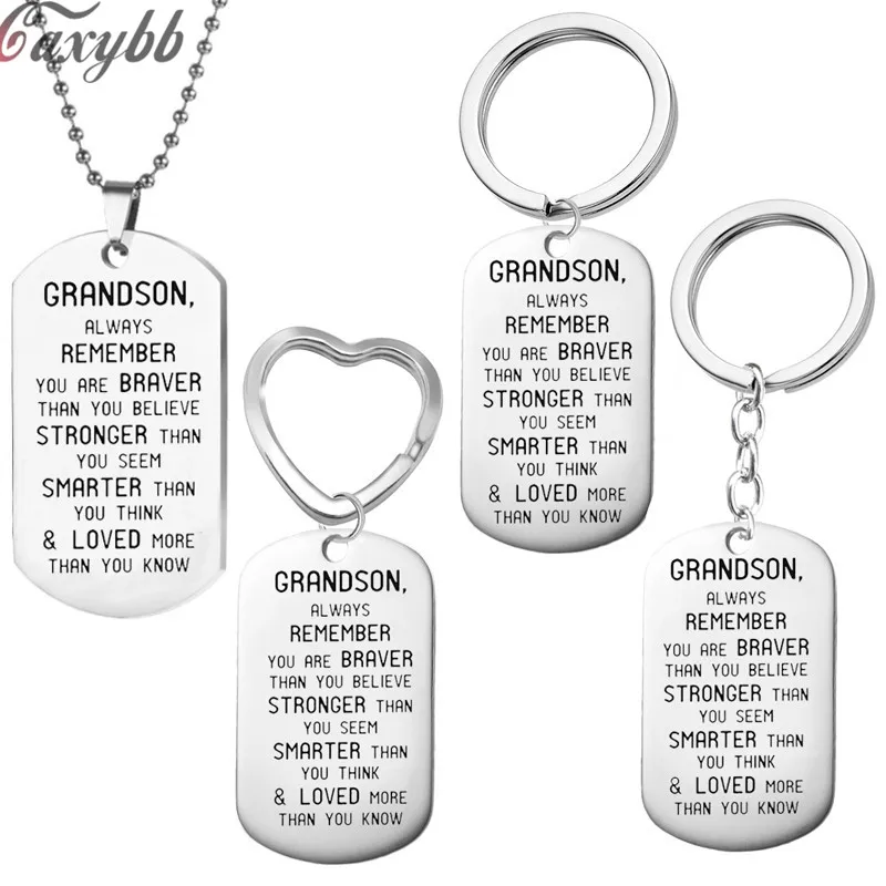 

Fashion Grandson Gifts Stainless Steel Pendants Family Inspirational Mens Necklace Jewelry Love Presents Grandsons