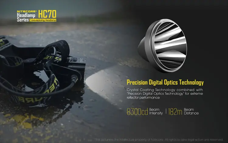 NITECORE HC70 головной светильник CREE XM-L2 U2 светодиодный Макс 1000ЛМ дальность луча 182 м головной светильник наружный налобный фонарь+ батарея+ зарядное устройство i2