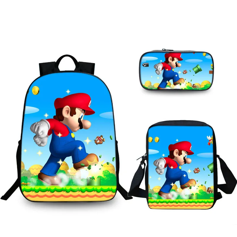 3pcs 022 16 дюймов школьные сумки Mario Bros Sonic школьный рюкзак для девочек и мальчиков ортопедический Школьный Рюкзак Детские сумки для книг - Цвет: 3pcs 022