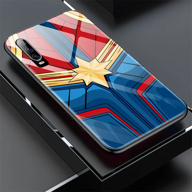 Captain Marvel 1 Чехол Марвел Капитан Америка Железный человек стеклянный чехол для телефона для huawei P30 P20 Lite P10 Plus mate 30 20 10 Pro Мстители Бэтмен чехол - Цвет: Captain Marvel 1