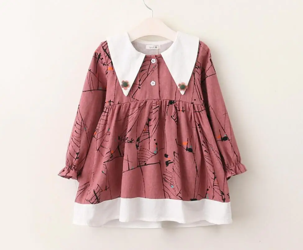 Новые осенние узор Блузка Платья красивое платье принцессы для Девочки 5 шт./лот