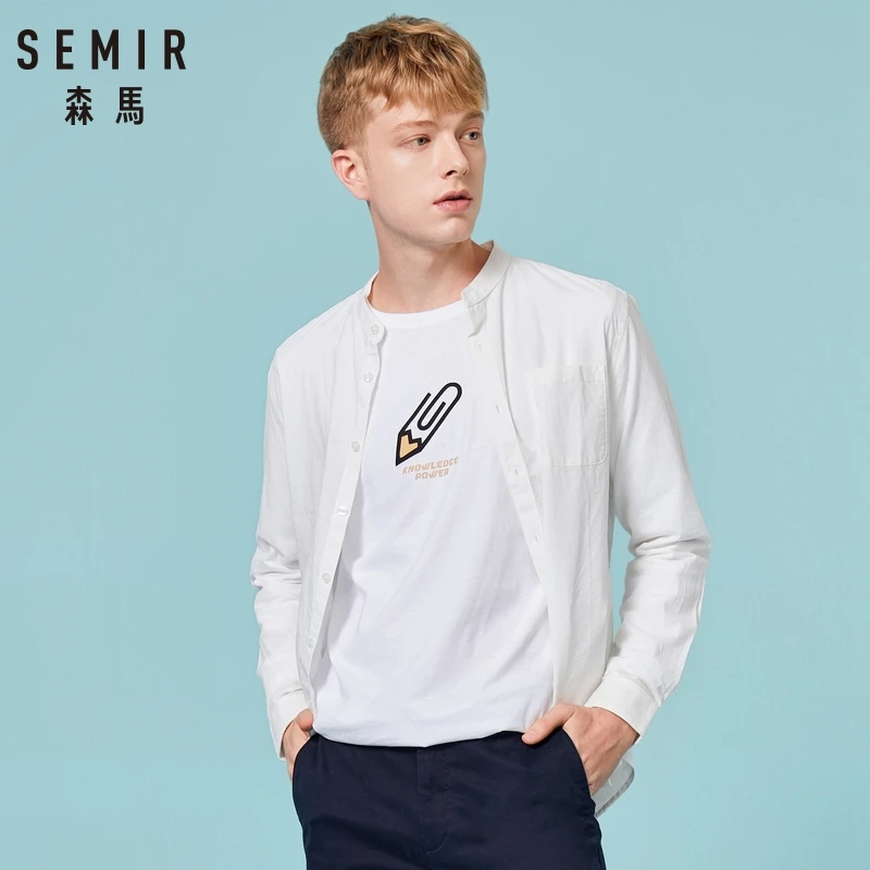 SEMIR Мужская рубашка с воротником-стойкой мужская повседневная длинным рукавом из