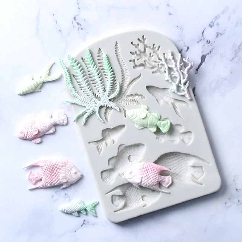 Морские водоросли коралловые рыбки рельеф Fondant (сахарная) наконечник для