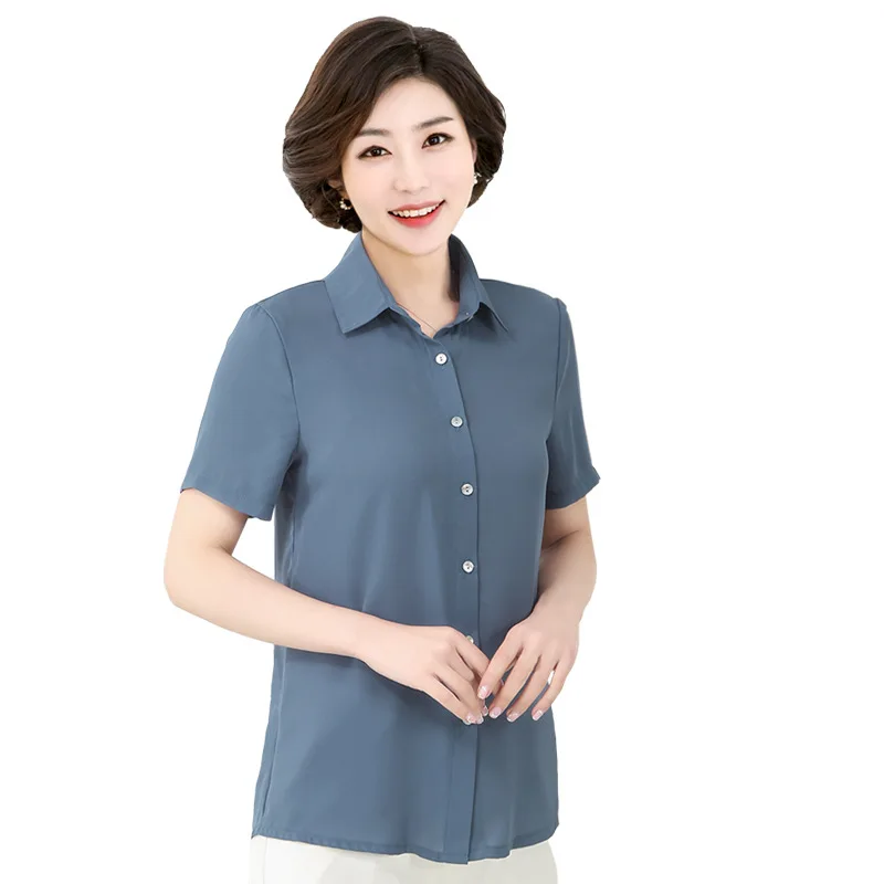 

Women's Plus Size 6xl 7XL Blouse Clothing Middle-aged Mother Short-sleeved Office Lady Tops Summer Loose Solid Chiffon Shirts