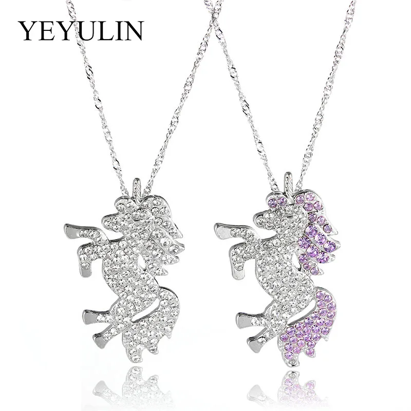 Модные женские ожерелья ювелирные изделия подарки единорог животные кристалл