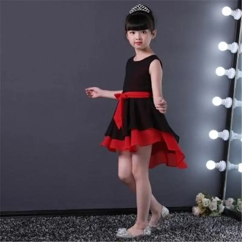 

2019 New Summer Fashion Children Girls Chiffon Sleeveless Dress Teenage Girls Solid Pleated Bow Ruffles Princess Dresses L53