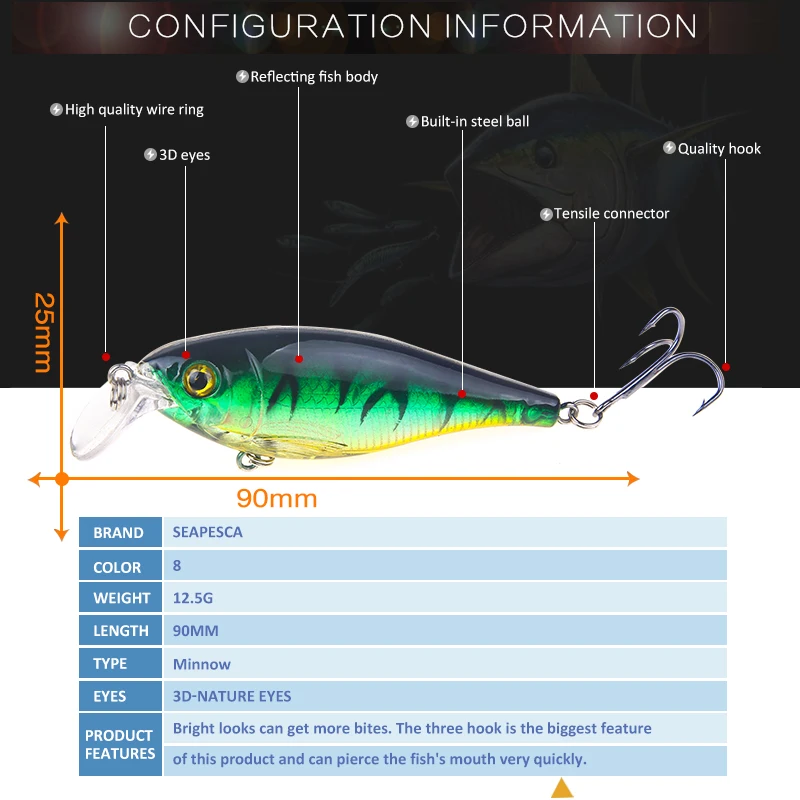 SEAPESCA 1 шт. гольян рыбалка приманки 90 мм 12 5 г Кривошип искусственный Жесткий Pesca бас