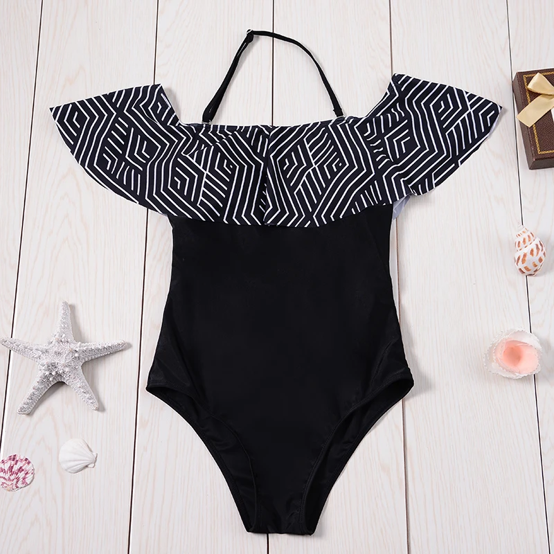 Женский кружевной купальник с открытыми плечами пуш ап без рукавов оборками лето