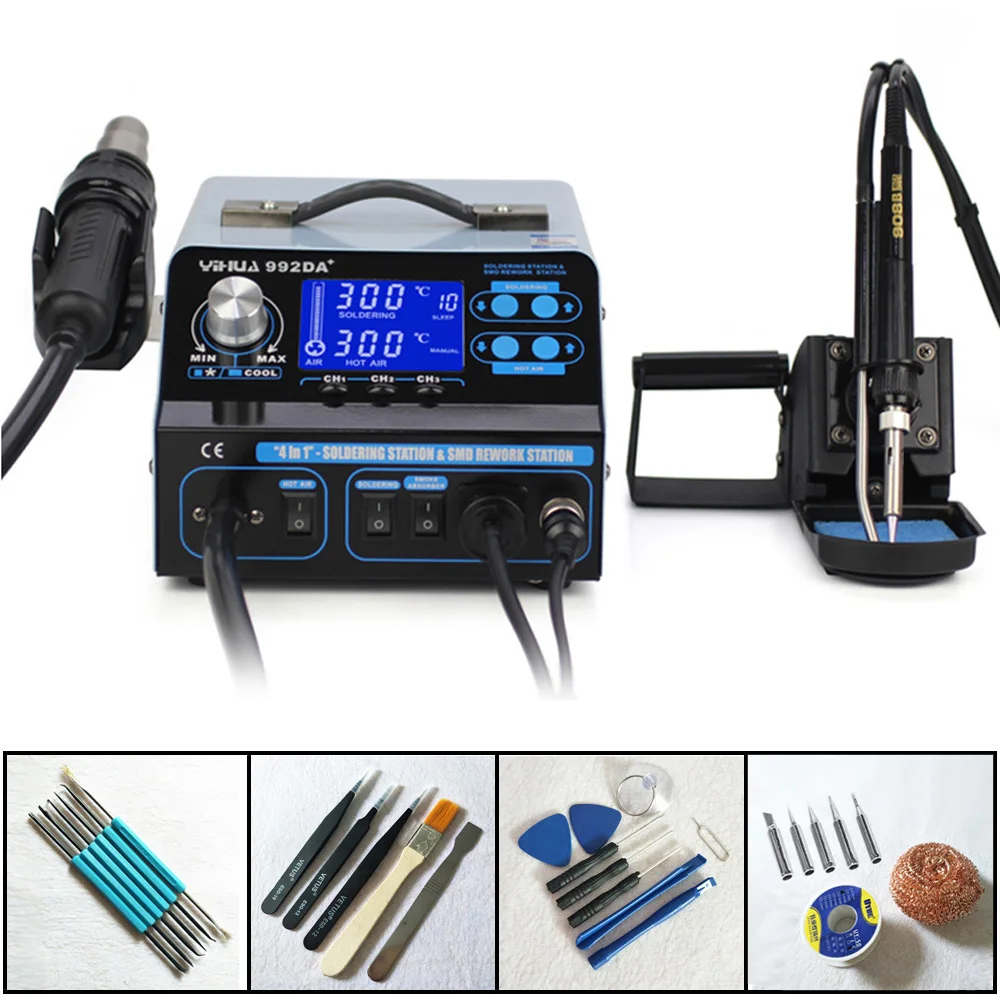 YIHUA 992DA+ 4 в 1 Смарт курительная ЖК-дисплей цифровой дисплей паяльная станция горячего воздуха дымовая вакуумная паяльная станция BGA